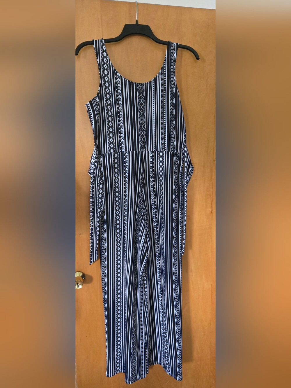 Derek Heart Black & White Striped Aztec Print Jumpsuit